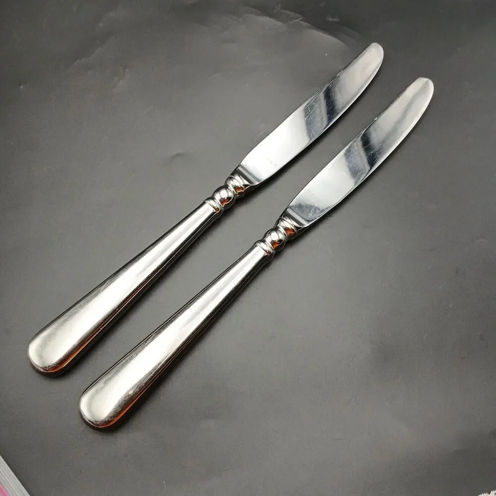 Pearl Platinum by Lenox 18/8 Glossy Stainless Steel Dinner Knives Set Of 2 Vtg